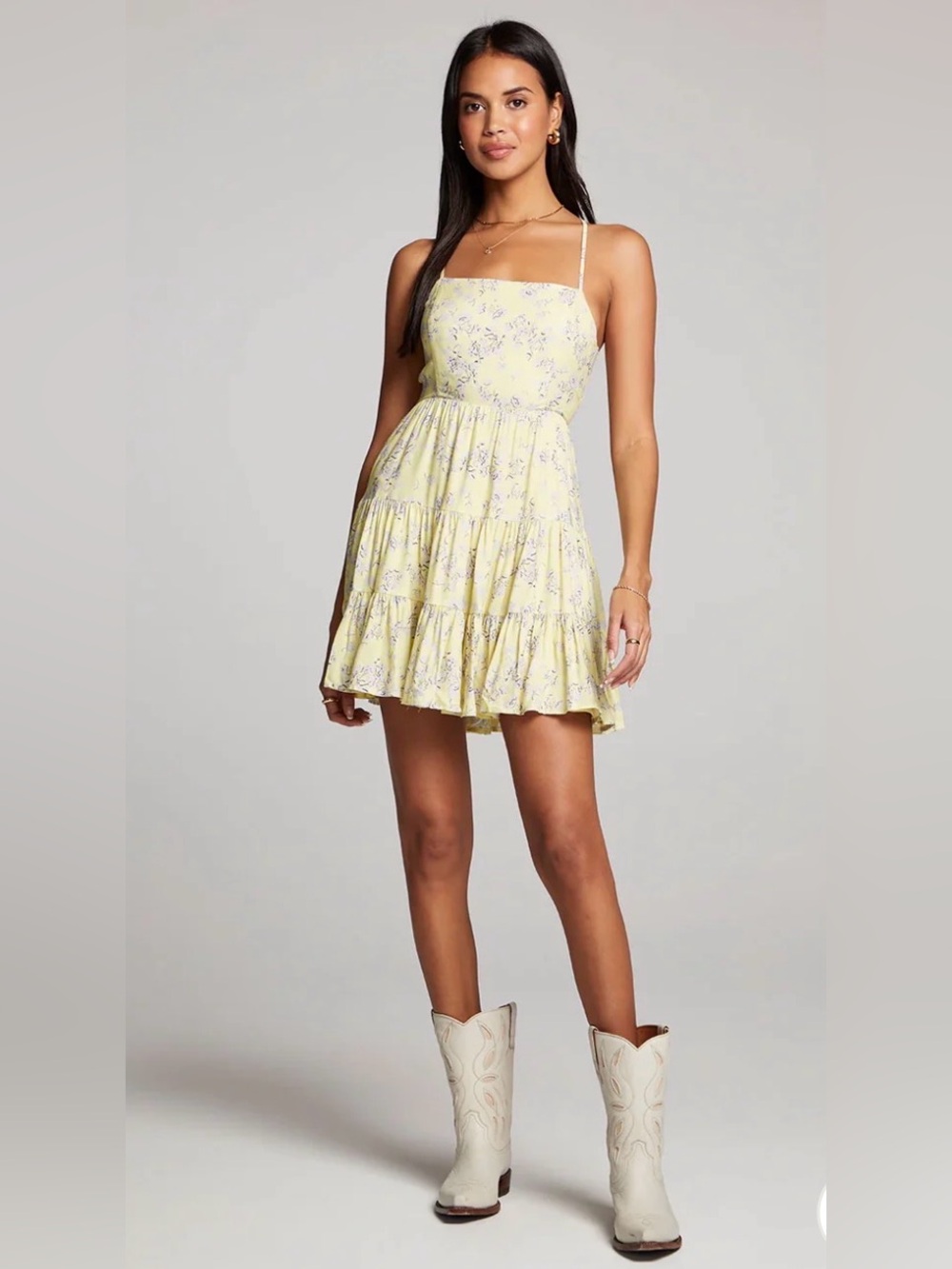 saltwater LUXE Janessa Yellow Floral Back-Tie Mini Dress - NWT - Small
